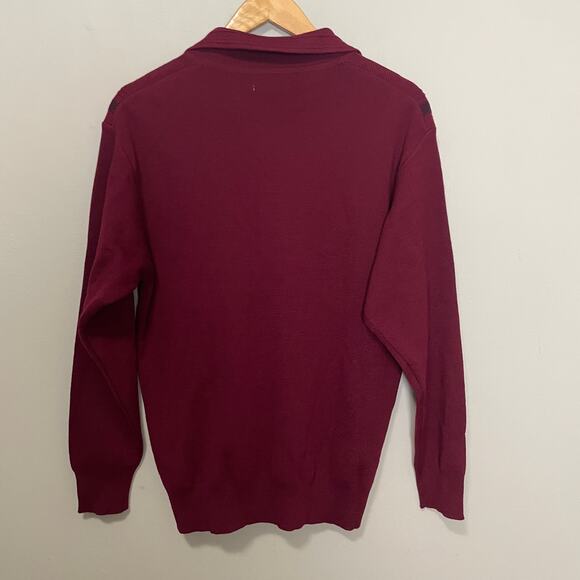 Vintage 100% Wool Soft Collared Long Sleeve Sweater Half Button Burgundy Red 38 - Picture 2 of 5